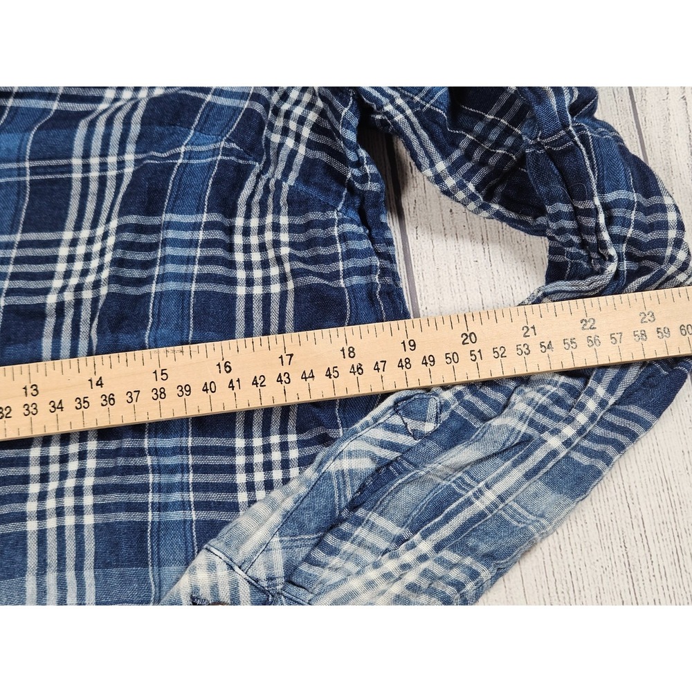 J. Jill Button Front Shirt Womens Small Blue White Plaid Cotton Ombre Tunic - Picture 3 of 9